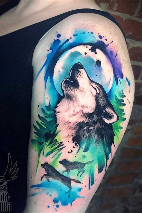 Colorful Abstract Wolf Tattoo