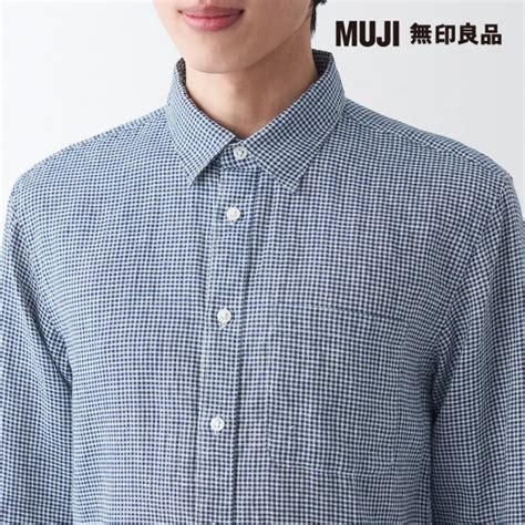 【muji 無印良品】男大麻水洗長袖襯衫暗藍格紋 共11色 Momo購物網 好評推薦