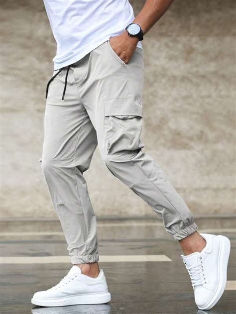 Manfinity Homme Men Flap Pocket Side Drawstring Waist Cargo Pants