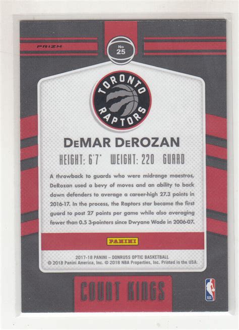 DeMAR DeROZAN 2017 18 Panini Donruss Optic Silver Holo Prizm Court