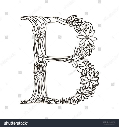 Floral Alphabet Letter Coloring Book Adults Stock Vector Royalty Free 412664776 Shutterstock