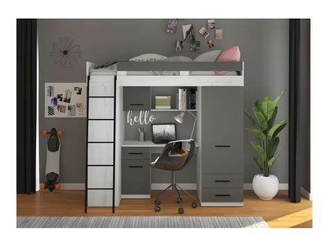 Lit Mezzanine X Cm Avec Chelle Placard Bureau Biblioth Que Et