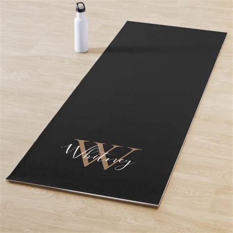 Elegant Script Girly Black Gold Monogram Yoga Mat Zazzle