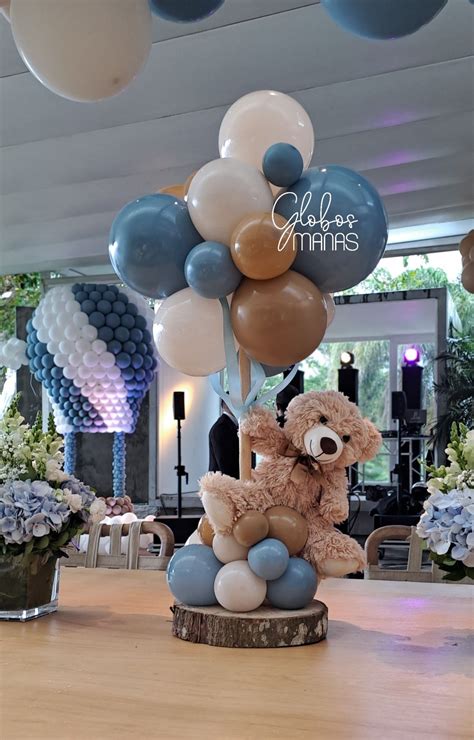 Hot Balloon Bear Center Pice In Bear Baby Shower Theme Baby Shower Balloons Boy Baby