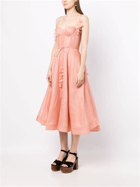 Zimmermann Wonderland Silk And Linen Midi Corset Dress In Dusty Pink Modesens