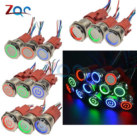 12v 16mm Blue Led Display Diy Auto Push Power Button Led Angel Eye Push Buttons Metal Switch