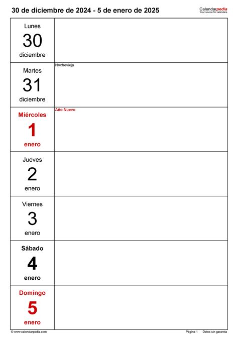 Calendario Semanal 2025 En Word Excel Y Pdf Calendarpedia