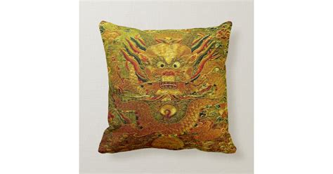 Golden Dragon Chinese Embroidery Ming Dynasty Throw Pillow