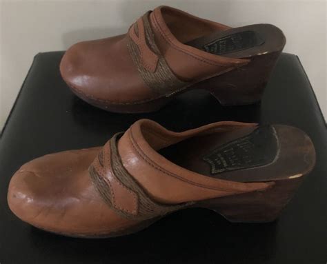 Vintage S Leather Clogs Made In Italy Size Wood Gem