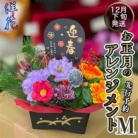 【楽天市場】【ふるさと納税】 【先行予約】 【洋花】 お正月 の アレンジメント M 12月下旬配送 お正月 花 生花 縁起物 フラワーアレンジメント ギフト：茨城県筑西市