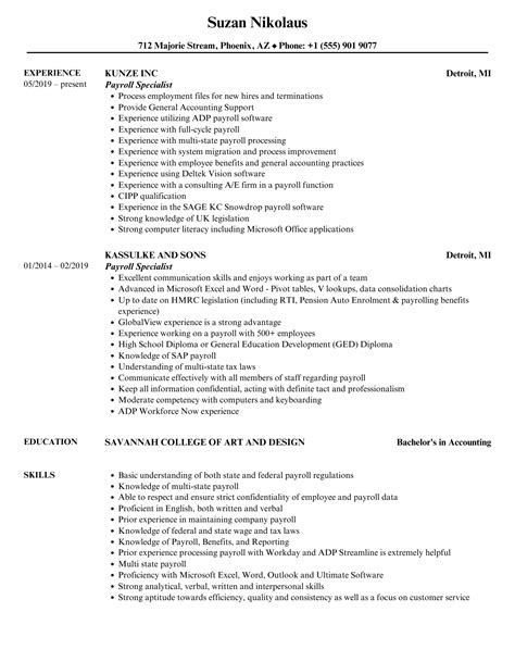 Payroll Specialist Resume Samples Velvet Jobs