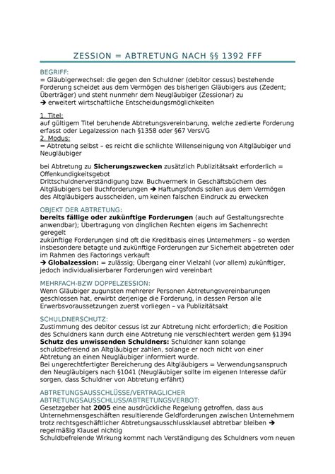 B Rgerliches Recht Zession Berblick Zession Abtretung Nach