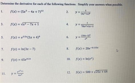 Solved Determine The Derivative For Each Of The Following