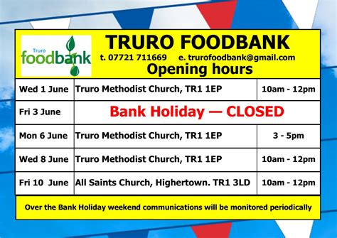 Were Closed On Jubilee Bank Holiday Friday 3 June Truro Foodbank