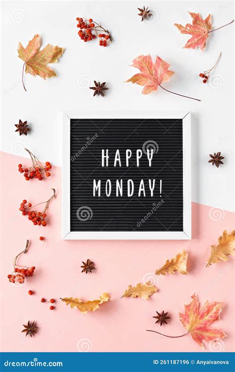 Happy Monday Greeting Text On Text Board Autumn Leaves Spices And