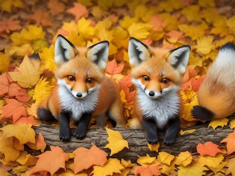 Premium Ai Image Two Baby Foxes Sitting In Fall Leaves Ai Generated