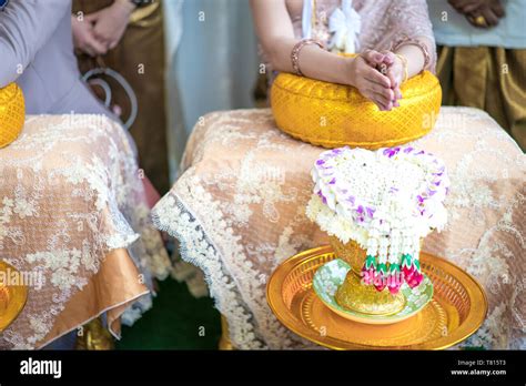 Traditional Thai Wedding Ceremony In Local Luxury Vintage Costume And