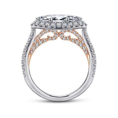 K White Rose Gold Horizontal Marquise Shape Halo Diamond Engagement