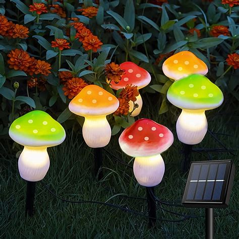 Joycome Solar Garden Ornaments 6 Led Mushroom Solar Lights Outdoor