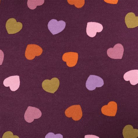 Tissu Sweat Violet Coeur Multicolore Design Poppy Oeko Tex Mercerine