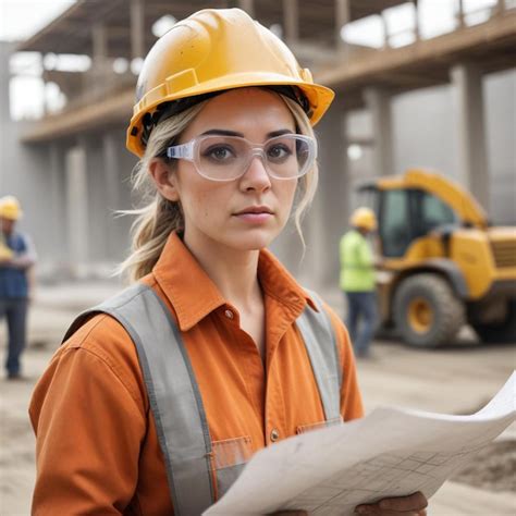 Portrait Of A Female Construction Worker In Hard Hat Empowering Women In Construction Premium