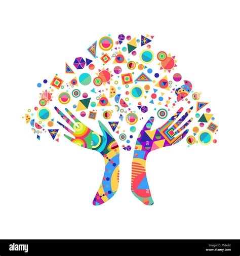 Tree With Colorful Human Hands Together Community Team Concept