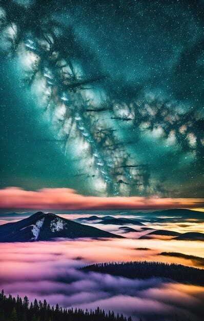 Premium Ai Image Aerial View Milky Way Over The Mountains In The Fog