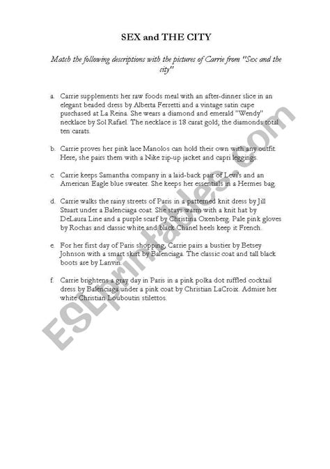 Sex And The City Esl Worksheet By Anusca