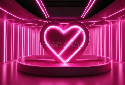 Podium Pink Pink Background Render Light D Shape Heart Neon Poduim