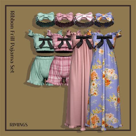 Sims Rimings Ribbon Frill Pajama Set Full Body Best Sims Mods