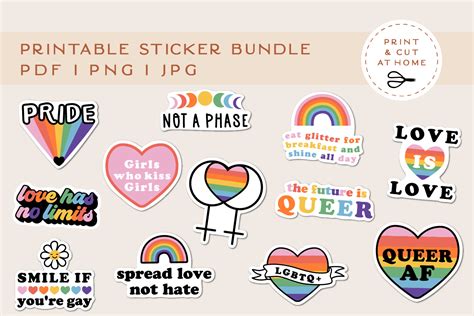 Pride Sticker Bundle Lgbtq Rainbow Printable Stickers Graphic By