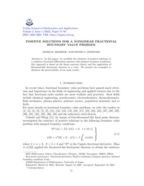 Pdf Positive Solutions For A Nonlinear Fractional Boundary Value Problem