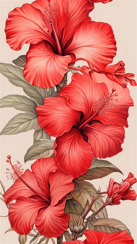 Wallpaper Red Hibiscus Flowers Plant Premium Photo Illustration Rawpixel