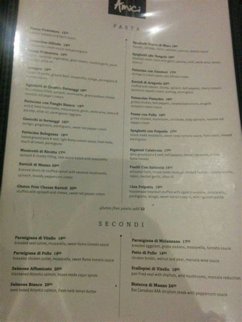 menu  amici restaurant pickering pickering pkwy