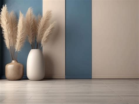 Interior Background Of Empty Room With Beige And Blue Stucco Brick Wall