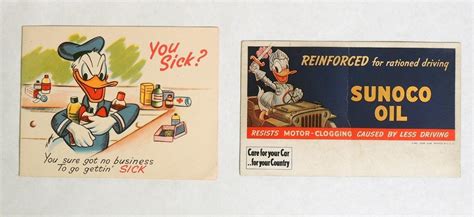 M124 Vintage Walt Disney Donald Duck Greeting Card And Sunoco Ink Blotter