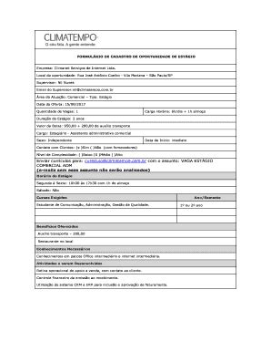 Fillable Online FORMULRIO DE CADASTRO DE OPORTUNIDADE DE ESTGIO Fax