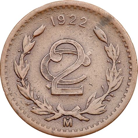 DOS CENTAVOS DE 1922 Moneda Mexicana Monedas Centavo