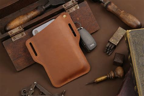 Leather Cell Phone Case Holster Edc Protection Sheath With Key Etsy