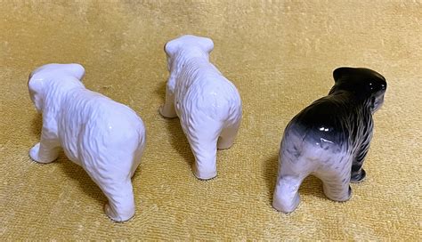 3 Porcelain Bears Made In Japan Vintage Small Bear Figurines Knick Knacks Black Bear And Two