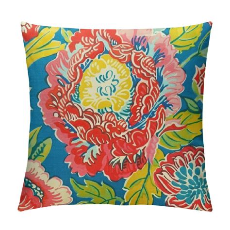 Comio Chinoiserie Pillow Cover Peony Floral Pillow Covers Flower