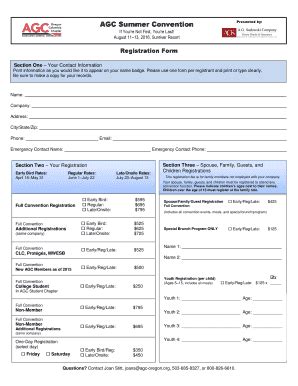 Fillable Online Agc Oregon 2016 AGC Summer Convention Registration Form