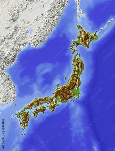 Japan Shaded Relief Map Colored For Elevation Stock Illustration