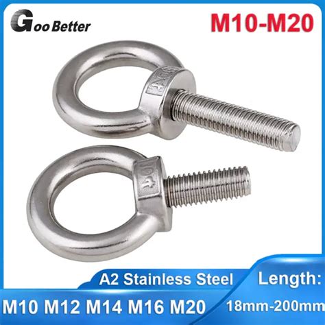 M10 M12 M14 M16 M20 Lifting Eye Bolts Thread Longshank A2 Stainless