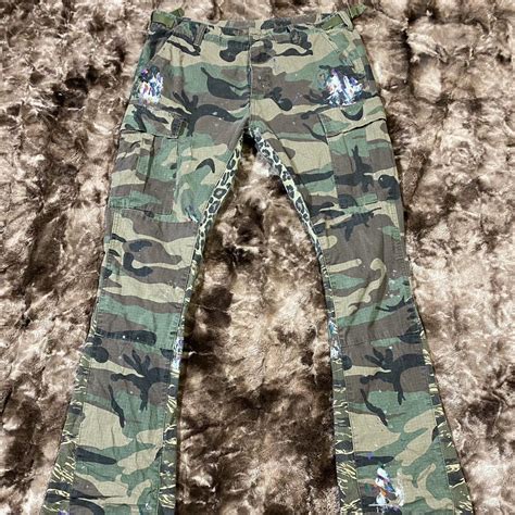 Mnml Mens Camo Flare Pants With Paint Stains” And Depop