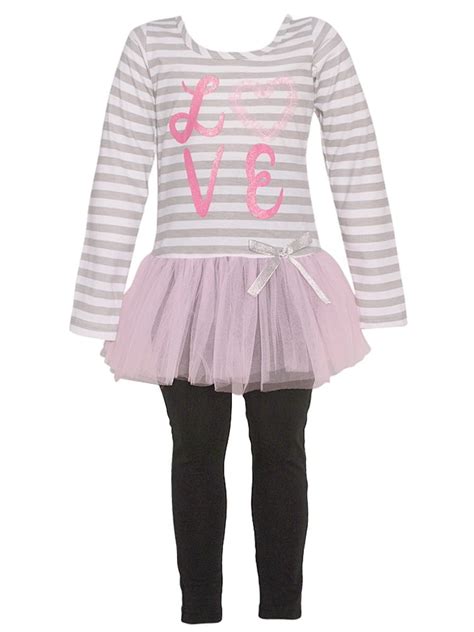 Mini Moca - Mini Moca Girls Grey Stripe "Love" Applique 2 Pc Legging Outfit - Walmart.com ...