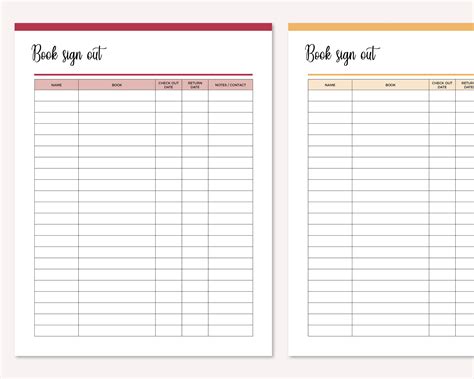 Printable Library Book Sign Out Sheet Book Sign Out Form Etsy Australia