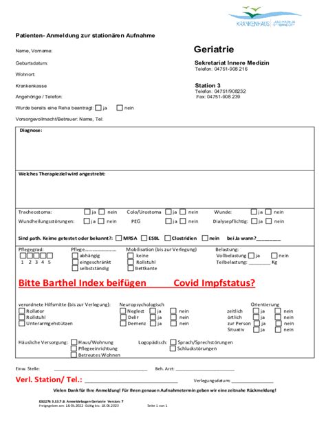 Ausfüllbar Online Bitte Barthel Index beifgen Covid Impfstatus Fax