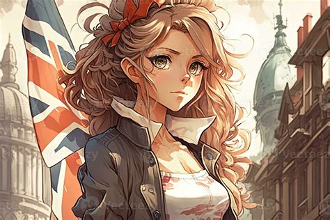 Beautiful Anime Manga Girl In London Illustration Stock Photo