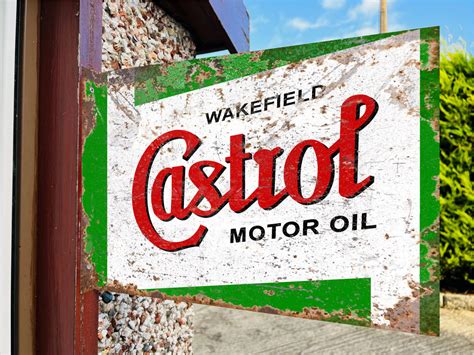 Castrol Motor Oil Double Sided Metal Flange Sign Auto Junk Uk Ltd